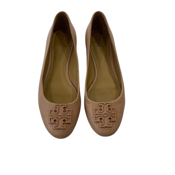 Tory Burch LOWELL 2 Tan Slip on ballet Leather Flats with logo Detail Size 6.5 - Picture 3 of 8